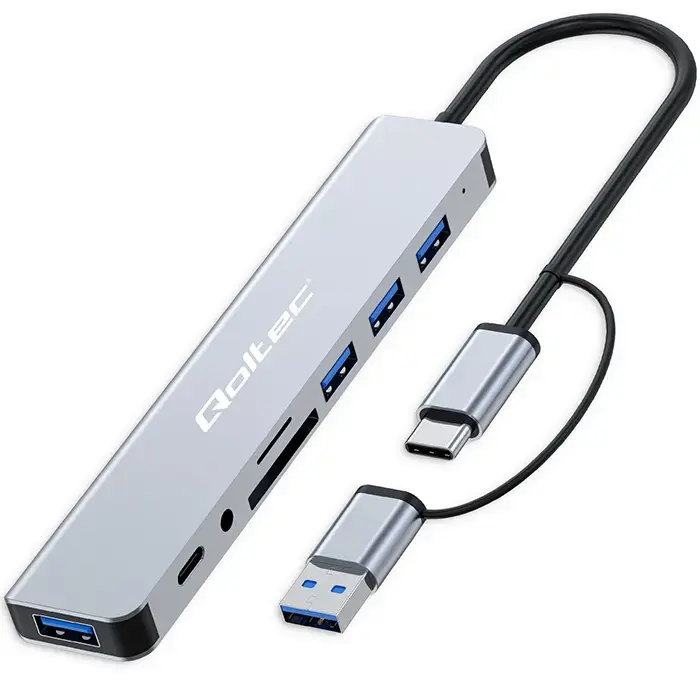 Qoltec Hub Adapter 8in1 USB-C/USB |