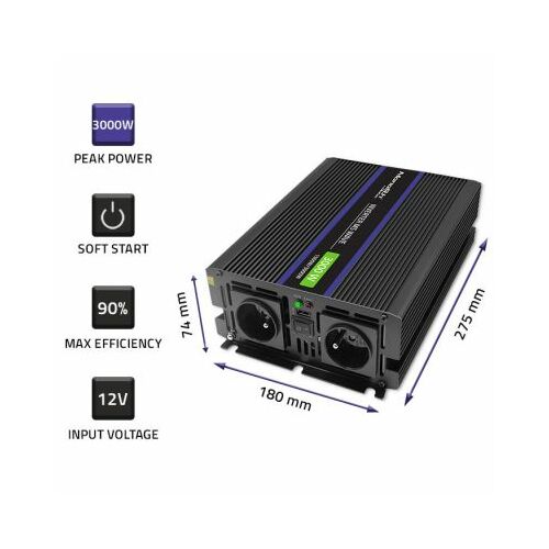 Qoltec Monolith sprieguma pārveidotājs 3000 MS