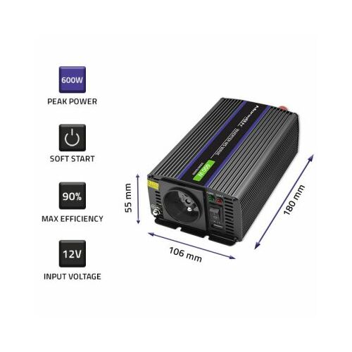 Qoltec Monolith sprieguma pārveidotājs 600 MS
