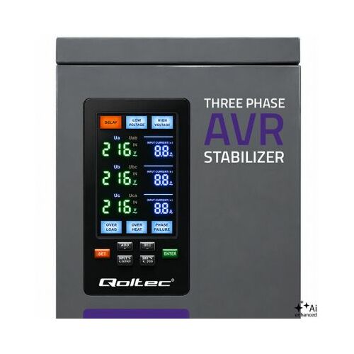 Qoltec trīsfāzu AVR MULTIPROTECTION sprieguma stabilizators