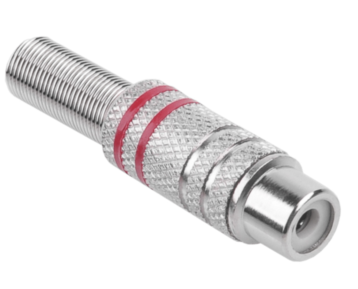 RCA socket, nickel, 2 red stripes
