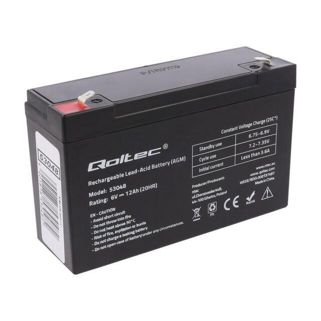 QOLTEC Re-battery: acid-lead; 6V; 12Ah; AGM
