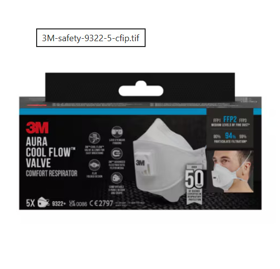 Respirators ar vārstu 9322 Aura+, retail