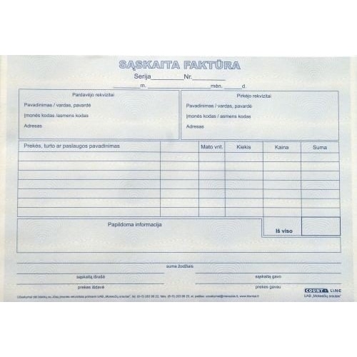 Nenurodyta Sąskaita faktūra, A5, 2x50  0720-042