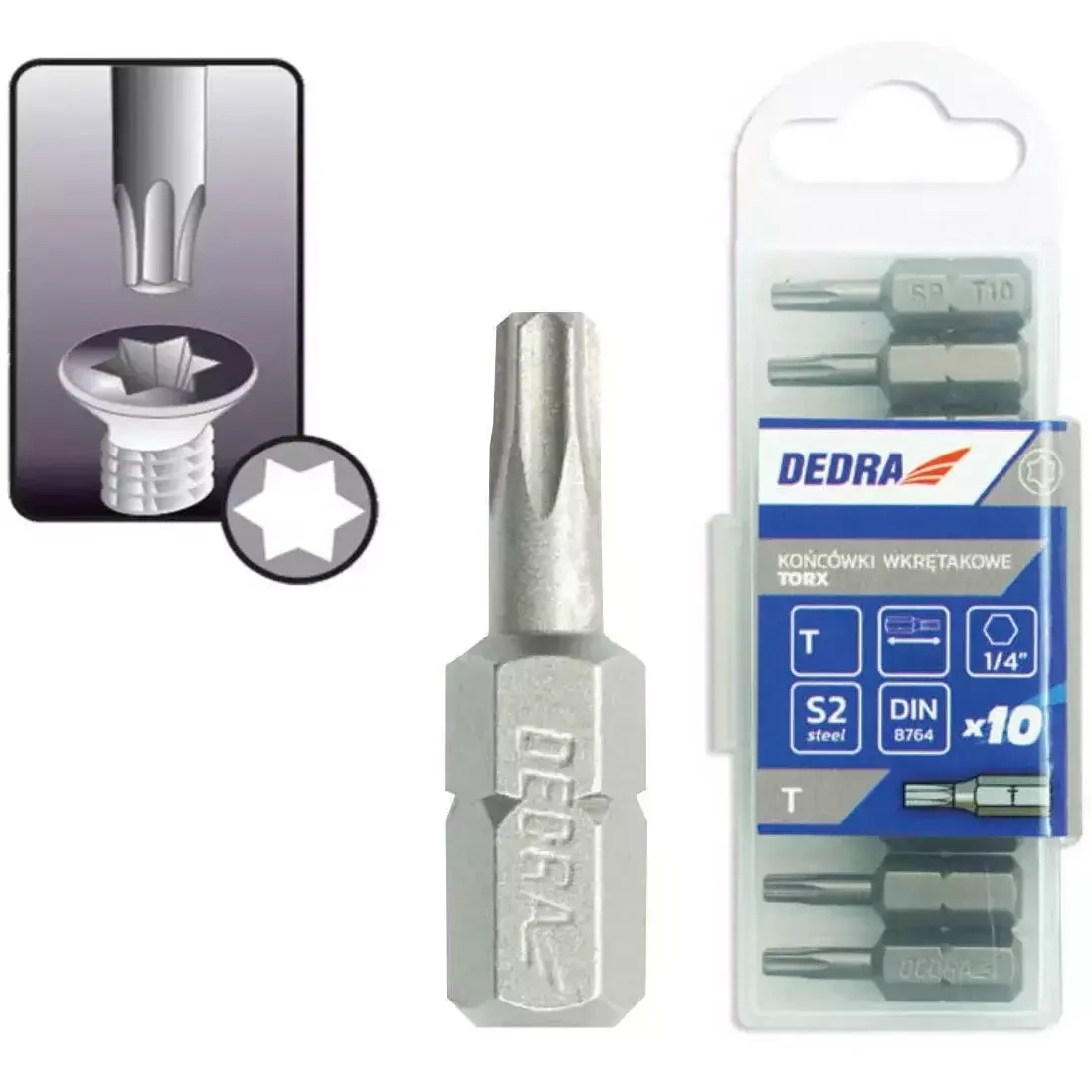 DEDRA-EXIM Skruvgriežu uzgali Torx T10x25mm, 10gab