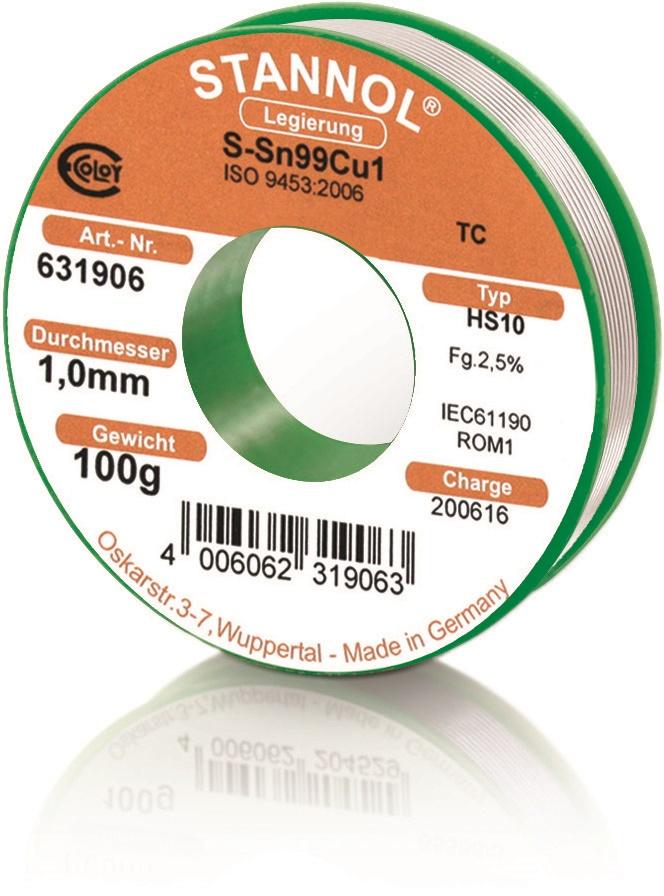 Solder wires Sn99Cu1 1.0mm 100g