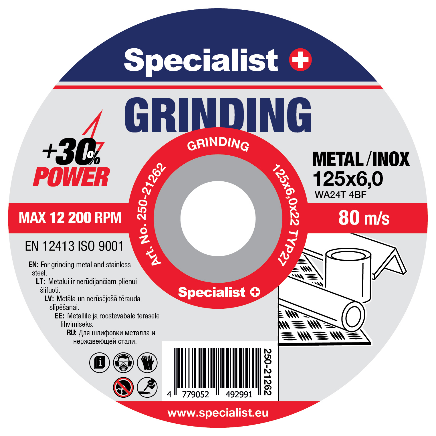 SPECIALIST+ slīpēšanas disks GRINDING, 125x6x22 mm