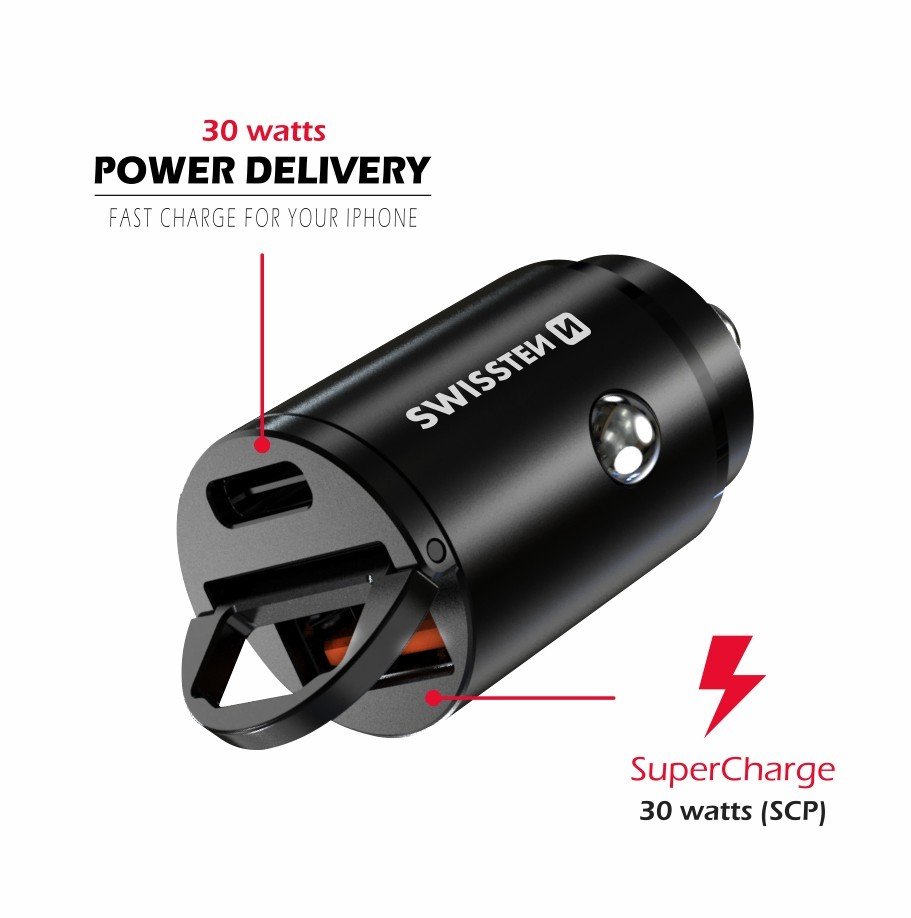 Swissten 30W Nano Metāla Automašīnas Lādētājs