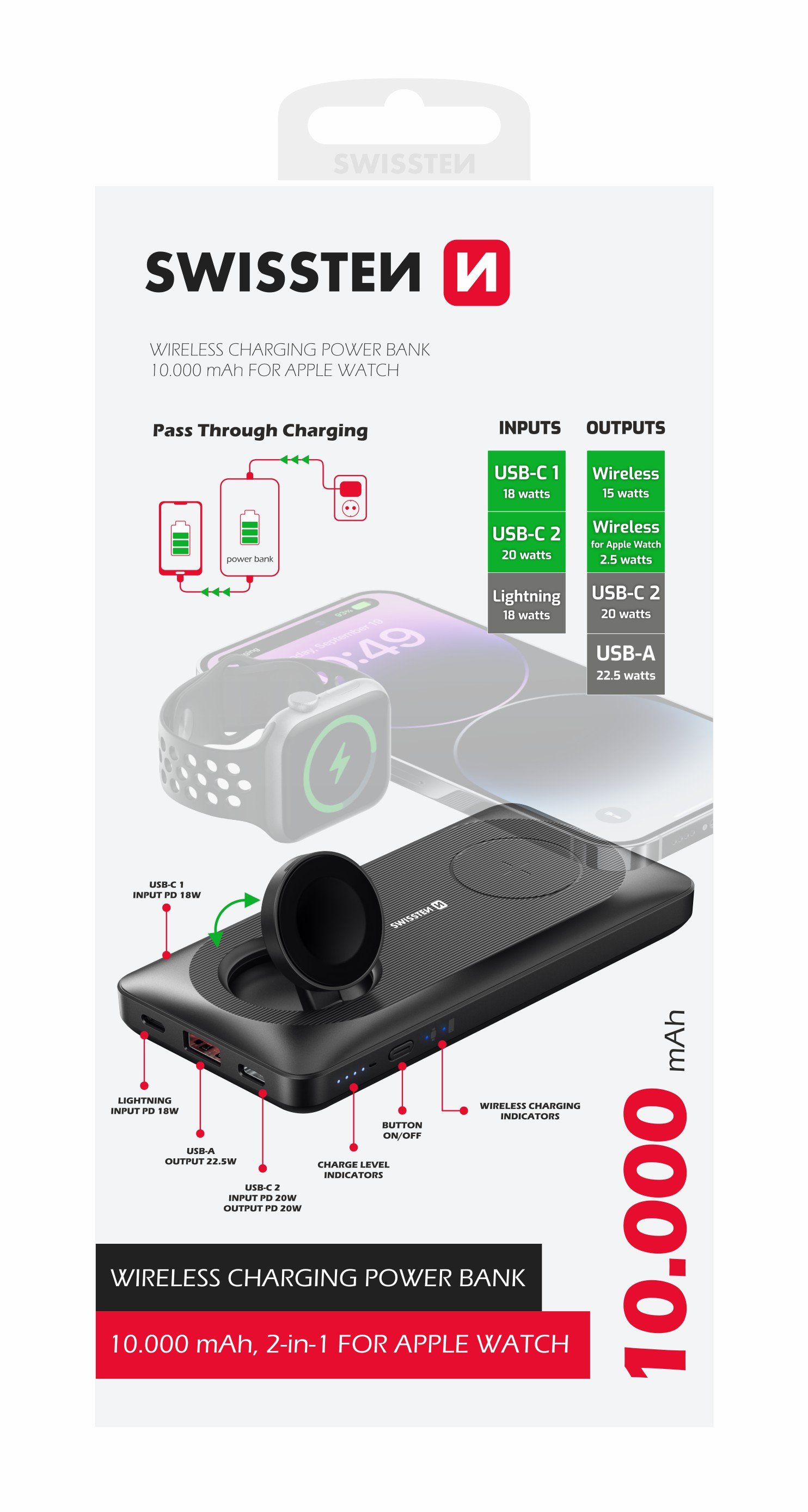 Swissten Bezvadu Power Bank Ārējas uzlādes