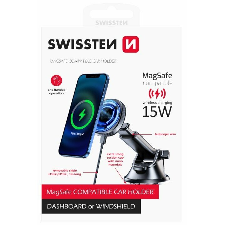 Swissten Magnētisks Automašīnas Turētājs ar Bezvadu