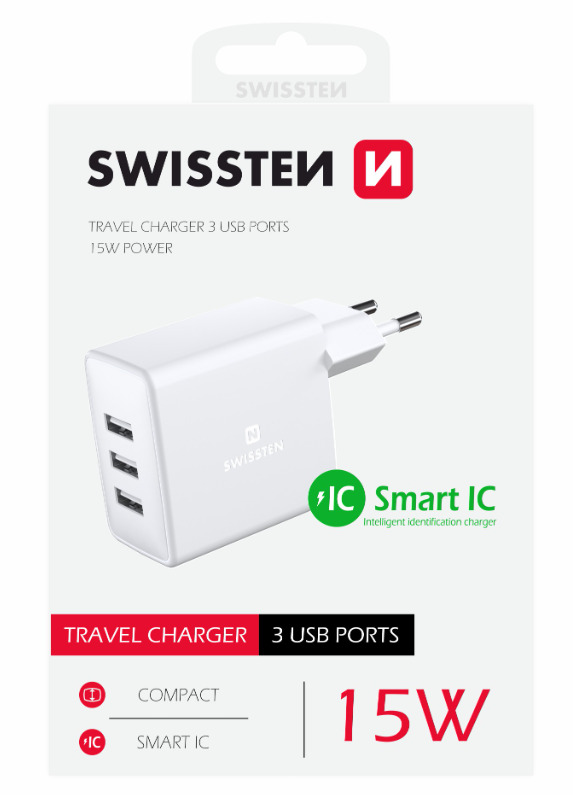 Swissten Smart IC Tīkla Lādētājs 3x