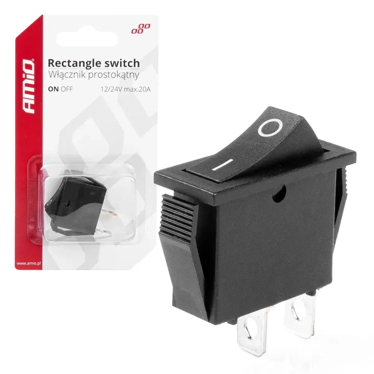 AMIO Taisnstūra slēdzis 12V 20A ON/OFF