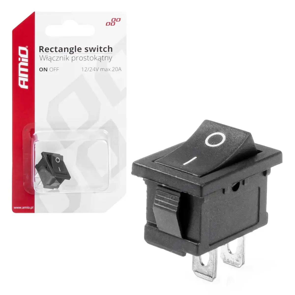AMIO Taisnstūra slēdzis 12V 20A ON/OFF