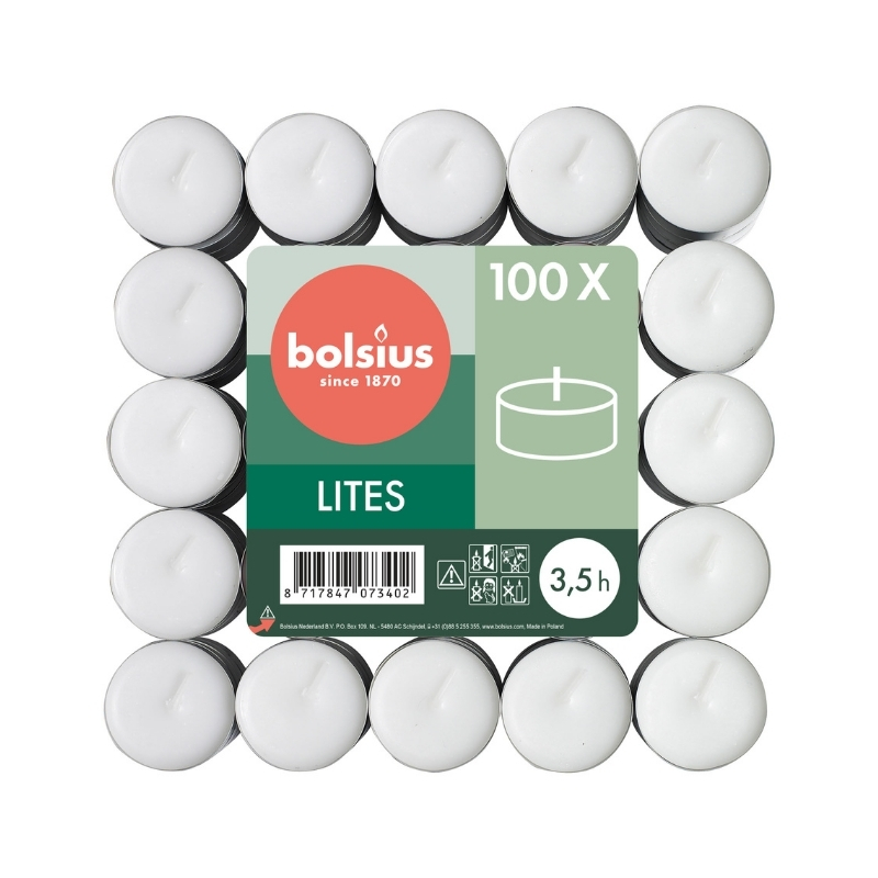 BOLSIUS Tējas sveces 100gab. baltas |