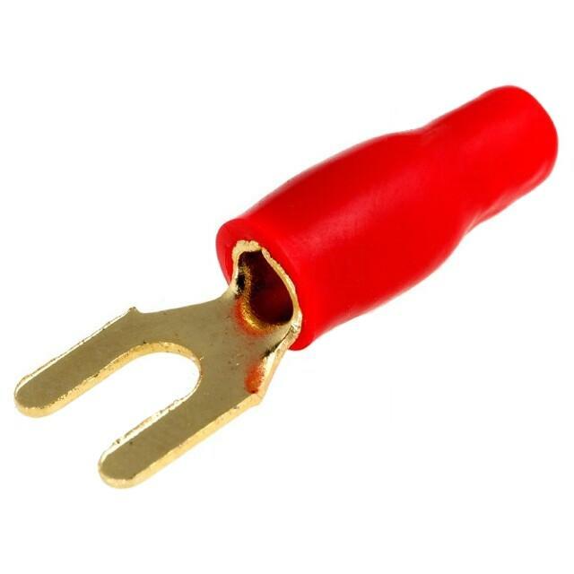 ACV Terminal: fork; insulated; red; gold-plated