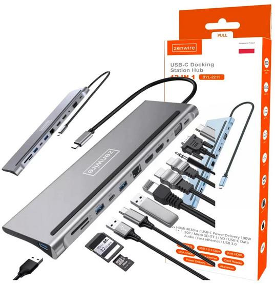 Zenwire USB-C HUBS ADAPTERIS 12w1 Dokstacija