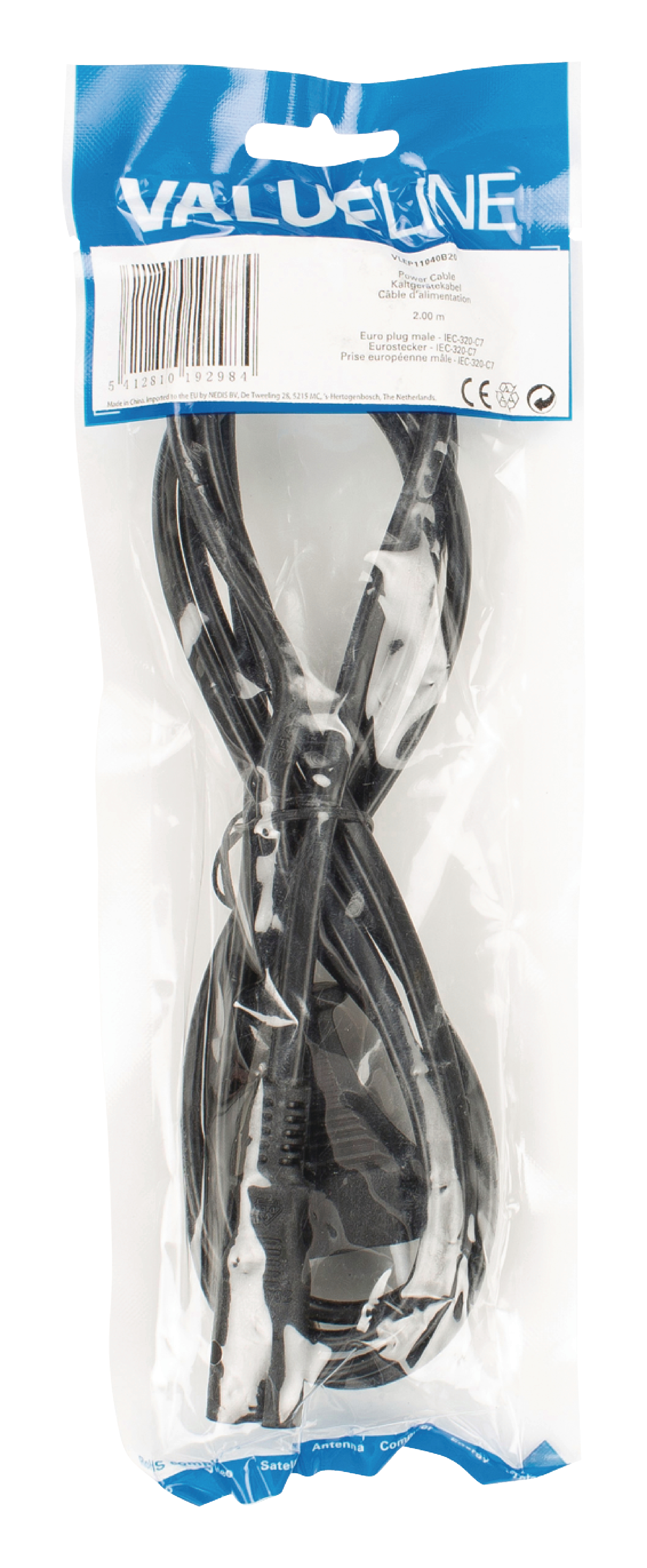 VALUELINE VLEP11040B20 Power cable Euro plug