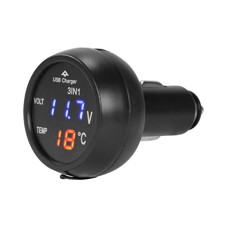 Voltmetrs + termometrs + USB lādētājs