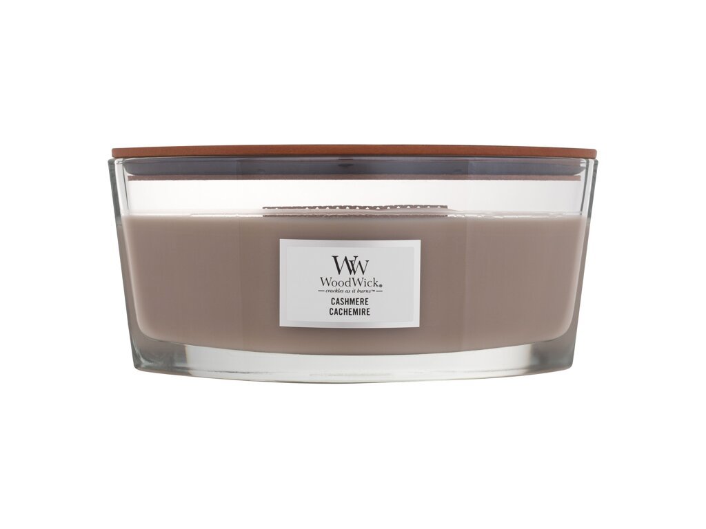 WoodWick Cashmere scented candle with wooden