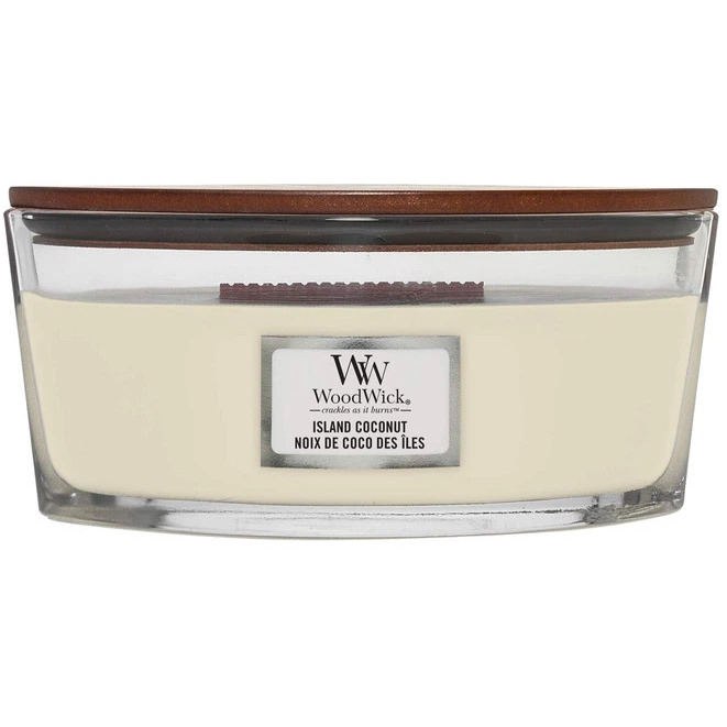 WoodWick Island Coconut scented candle with